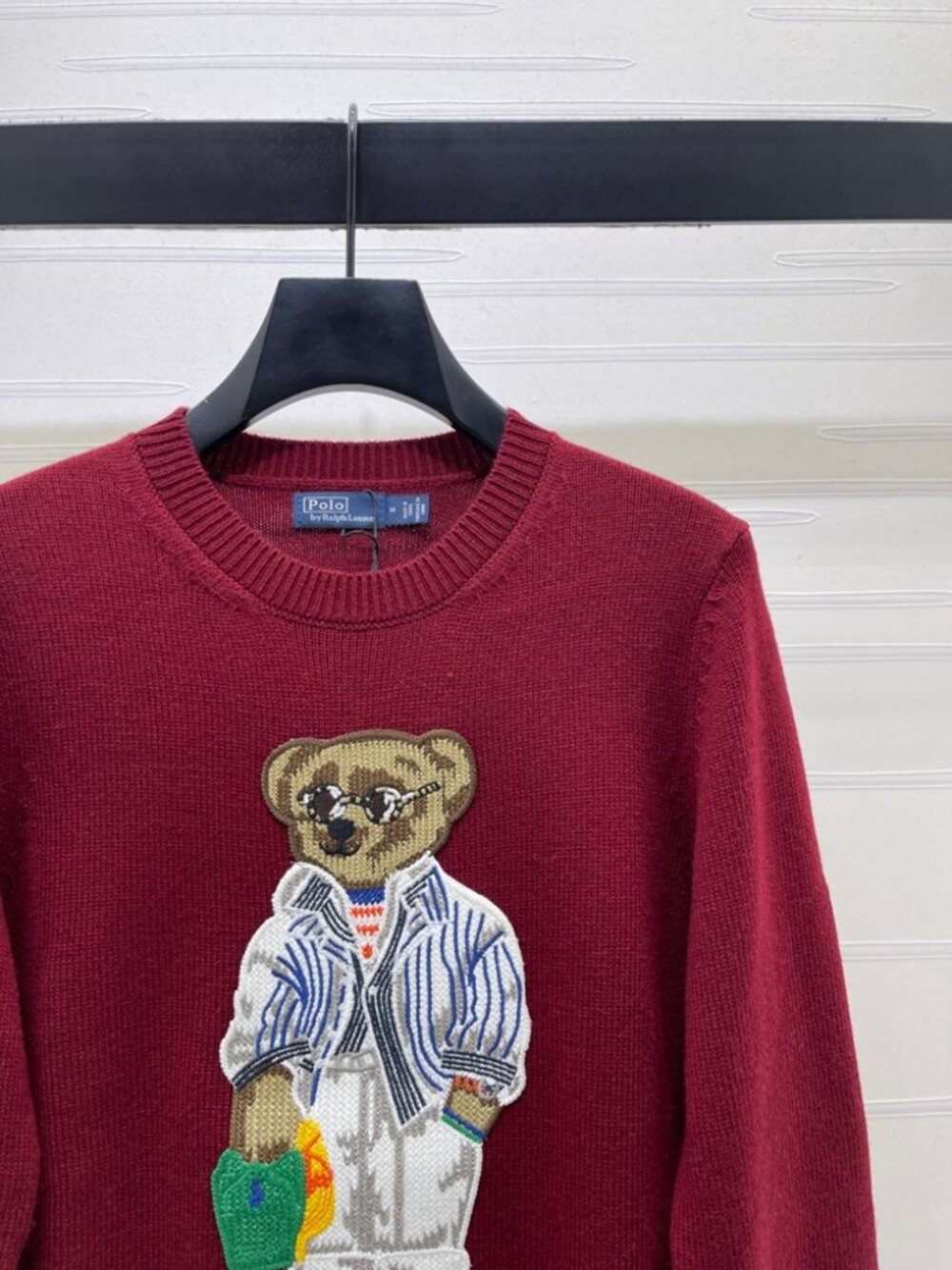 Polo Ralph Lauren Burgundy Polo Bear Crewneck Knit Sweater - Picture 2 of 7